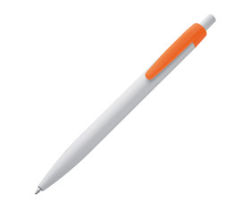 White plastic ball pen with coloured clip