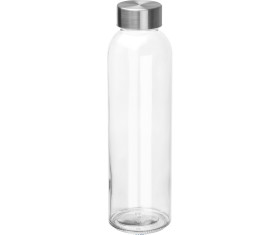 Transparent drinking bottle with grey lid